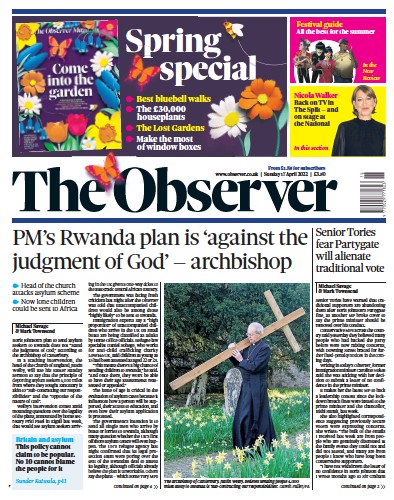 The Observer Newspaper Front Page for 17 April 2022