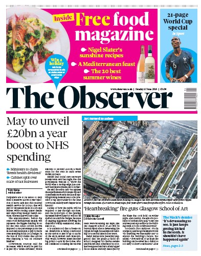 The Observer Newspaper Front Page for 17 June 2018