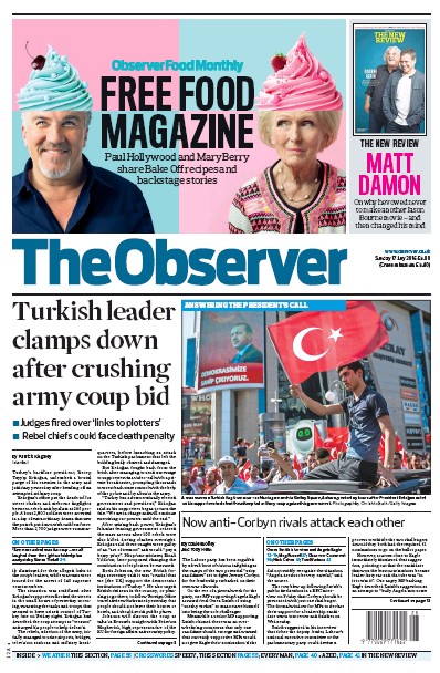 The Observer Newspaper Front Page for 17 July 2016