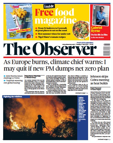 The Observer Newspaper Front Page for 17 July 2022