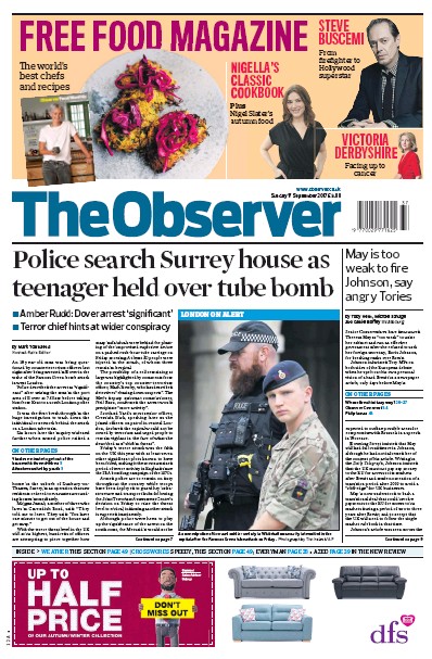 The Observer (UK) Newspaper Front Page for 17 September 2017
