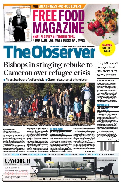 The Observer Newspaper Front Page for 18 October 2015