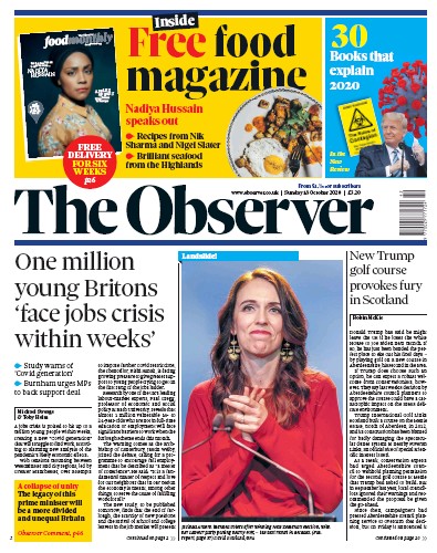 The Observer Newspaper Front Page for 18 October 2020