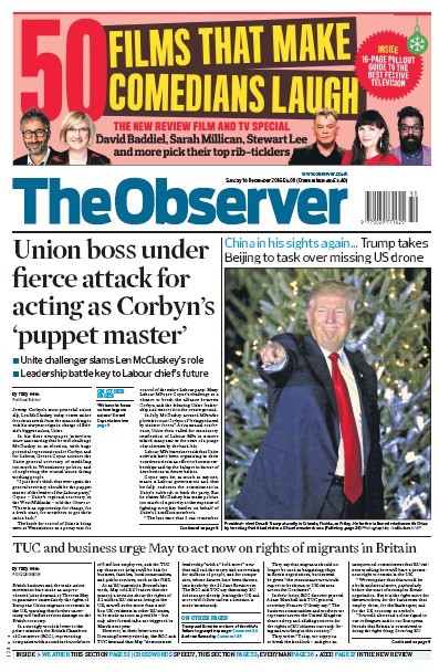 The Observer Newspaper Front Page for 18 December 2016