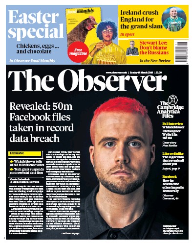 The Observer Newspaper Front Page for 18 March 2018