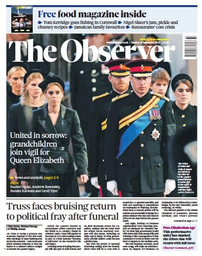 The Observer (UK) Newspaper Front Page for 18 September 2022