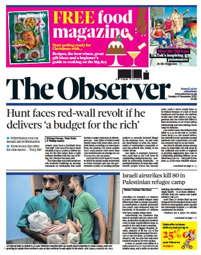 The Observer Newspaper Front Page for 19 November 2023