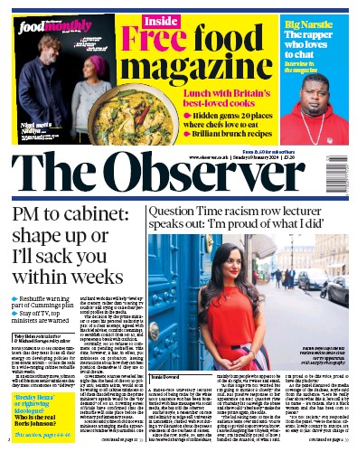 The Observer Newspaper Front Page for 19 January 2020