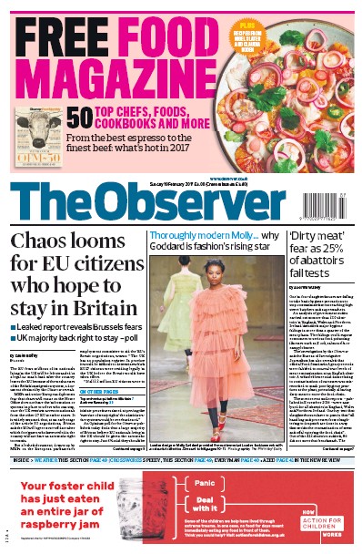 The Observer Newspaper Front Page for 19 February 2017