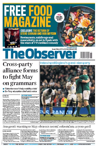 The Observer (UK) Newspaper Front Page for 19 March 2017