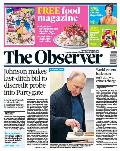 The Observer (UK) Newspaper Front Page for 19 March 2023