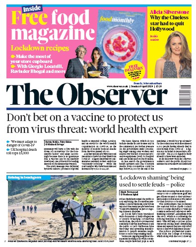 The Observer Newspaper Front Page for 19 April 2020