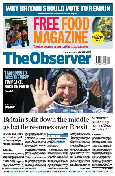 The Observer Newspaper Front Page for 19 June 2016