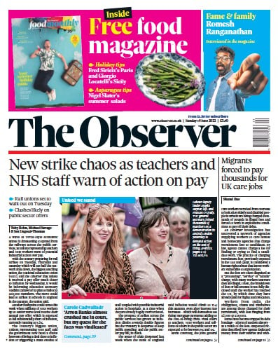 The Observer (UK) Newspaper Front Page for 19 June 2022
