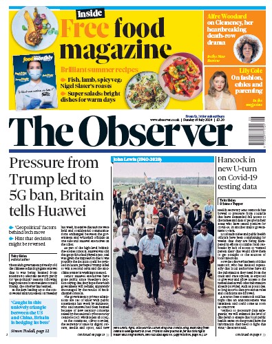 The Observer Newspaper Front Page for 19 July 2020