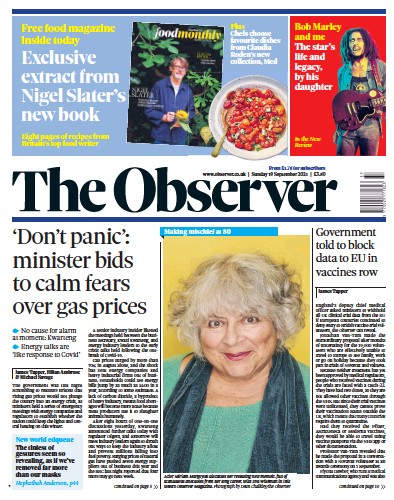 The Observer (UK) Newspaper Front Page for 19 September 2021