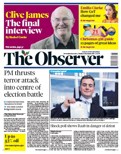 The Observer (UK) Newspaper Front Page for 1 December 2019