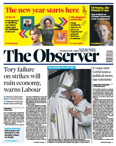 The Observer (UK) Newspaper Front Page for 1 January 2023