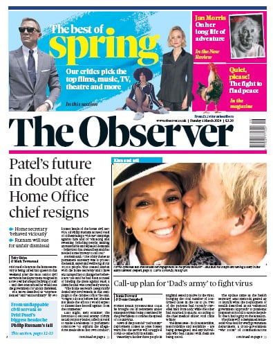 The Observer Newspaper Front Page for 1 March 2020