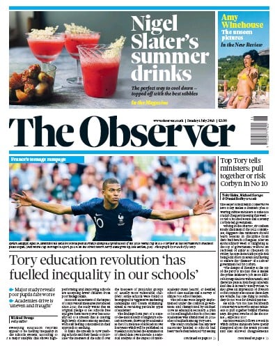 The Observer (UK) Newspaper Front Page for 1 July 2018