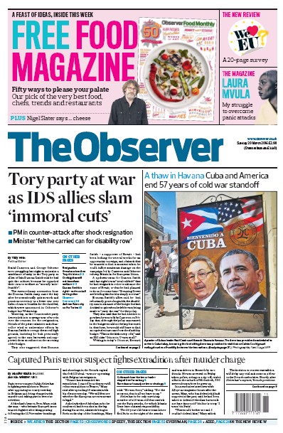 The Observer Newspaper Front Page for 20 March 2016