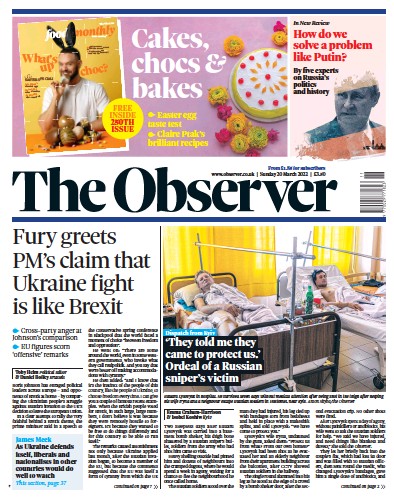 The Observer (UK) Newspaper Front Page for 20 March 2022