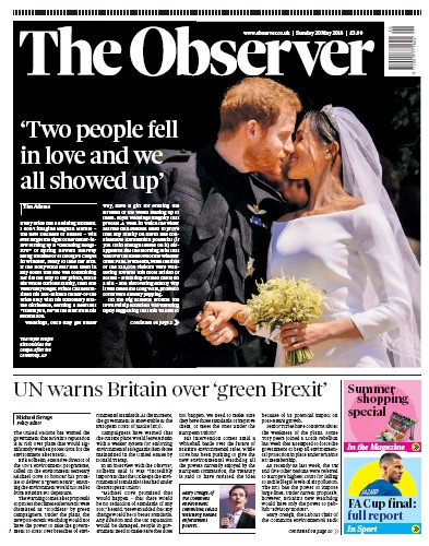 The Observer (UK) Newspaper Front Page for 20 May 2018