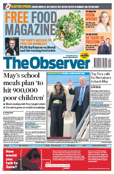 The Observer (UK) Newspaper Front Page for 21 May 2017