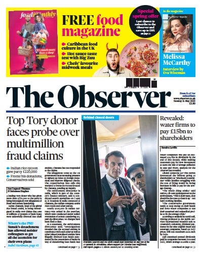 The Observer (UK) Newspaper Front Page for 21 May 2023