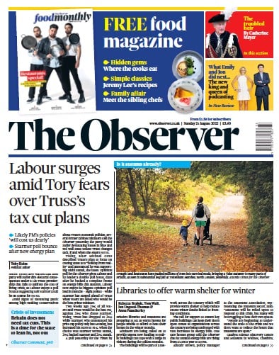 The Observer (UK) Newspaper Front Page for 21 August 2022