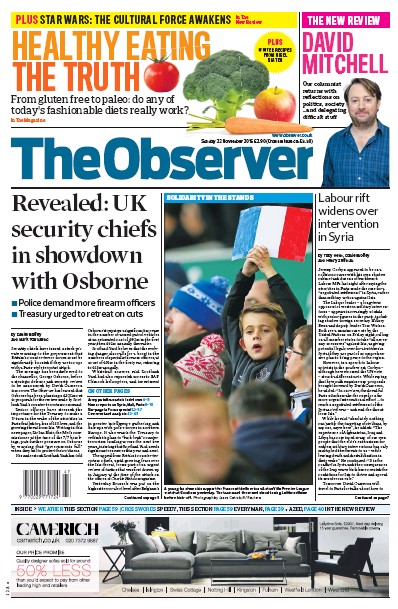 The Observer Newspaper Front Page for 22 November 2015