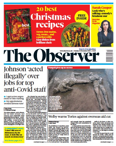 The Observer Newspaper Front Page for 22 November 2020