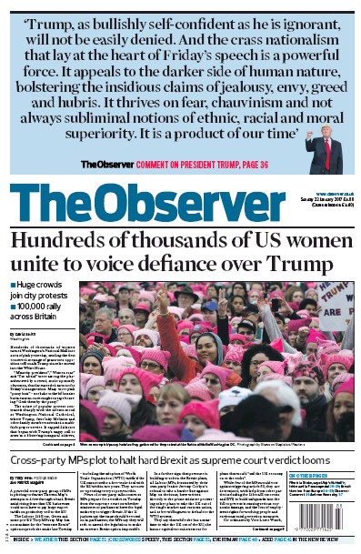 The Observer Newspaper Front Page for 22 January 2017