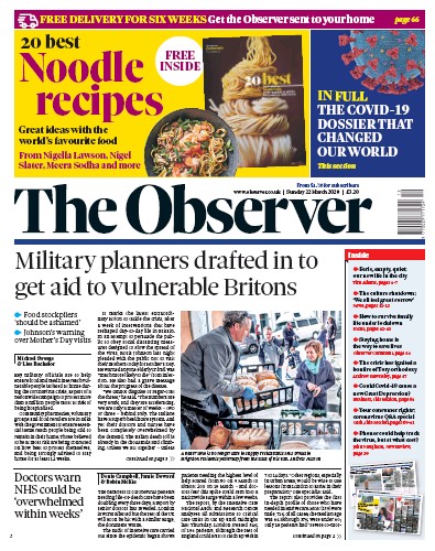 The Observer (UK) Newspaper Front Page for 22 March 2020