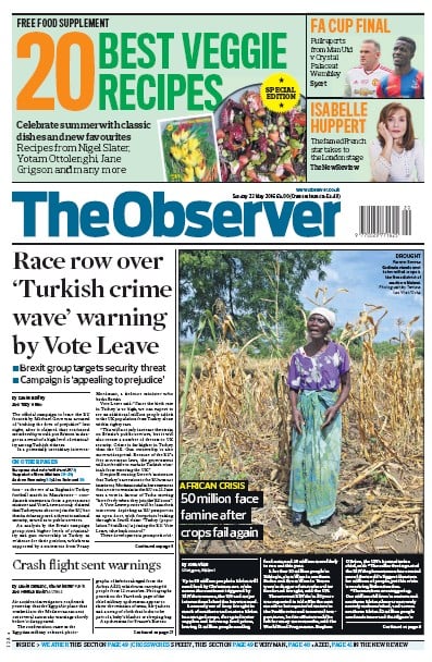 The Observer (UK) Newspaper Front Page for 22 May 2016