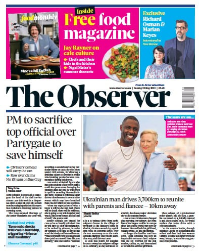 The Observer (UK) Newspaper Front Page for 22 May 2022