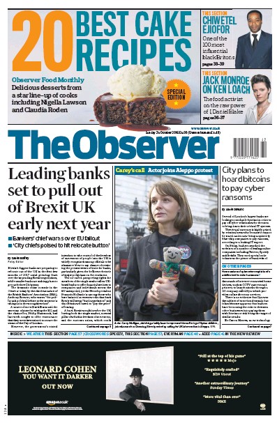 The Observer Newspaper Front Page for 23 October 2016