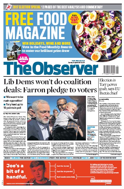 The Observer (UK) Newspaper Front Page for 23 April 2017