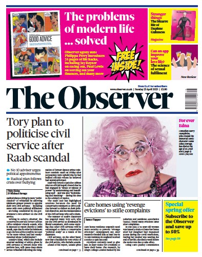 The Observer (UK) Newspaper Front Page for 23 April 2023