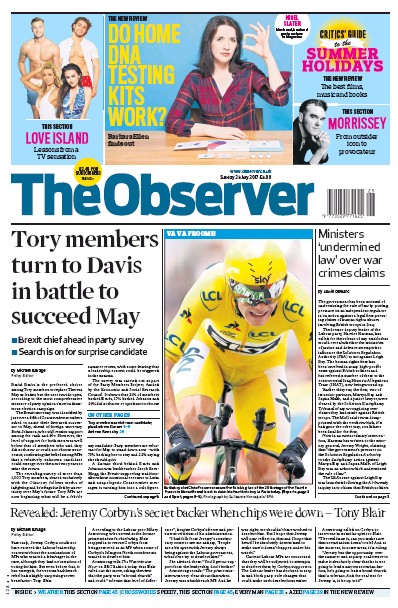 The Observer (UK) Newspaper Front Page for 23 July 2017