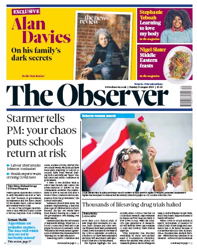 The Observer Newspaper Front Page for 23 August 2020