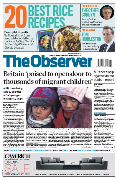 The Observer Newspaper Front Page for 24 January 2016