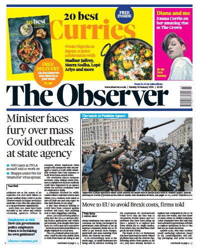 The Observer (UK) Newspaper Front Page for 24 January 2021