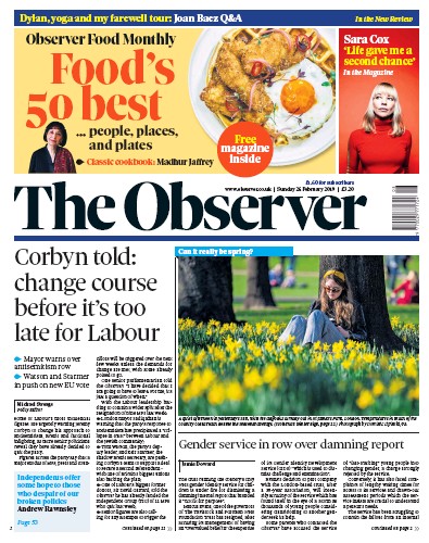 The Observer Newspaper Front Page for 24 February 2019
