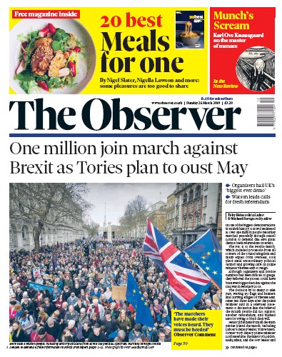 The Observer (UK) Newspaper Front Page for 24 March 2019
