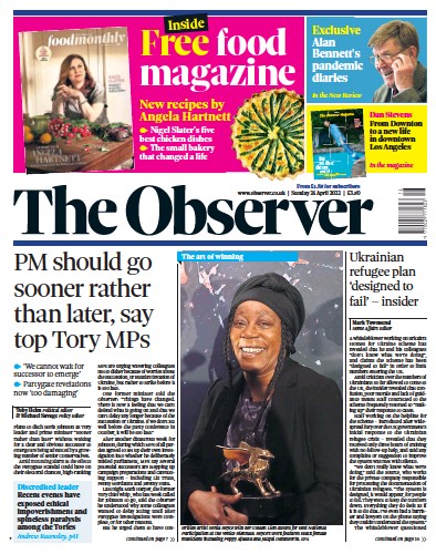 The Observer Newspaper Front Page for 24 April 2022
