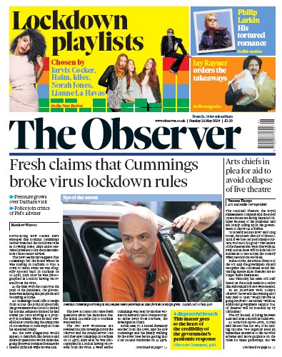 The Observer Newspaper Front Page for 24 May 2020