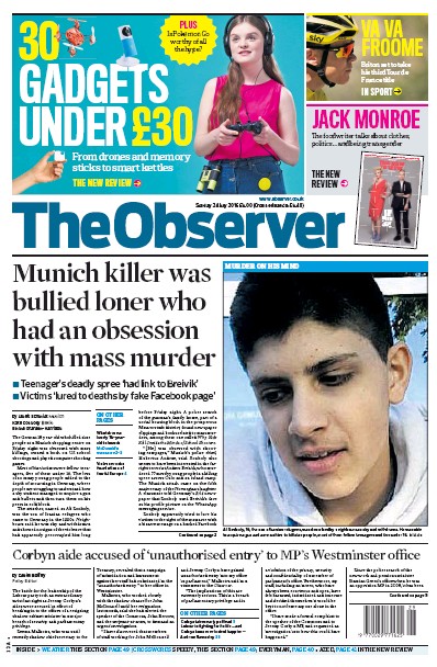 The Observer Newspaper Front Page for 24 July 2016