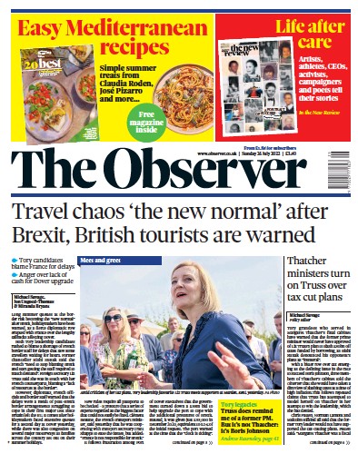 The Observer Newspaper Front Page for 24 July 2022