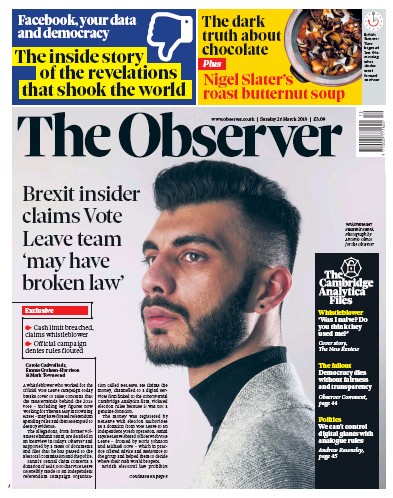 The Observer Newspaper Front Page for 25 March 2018
